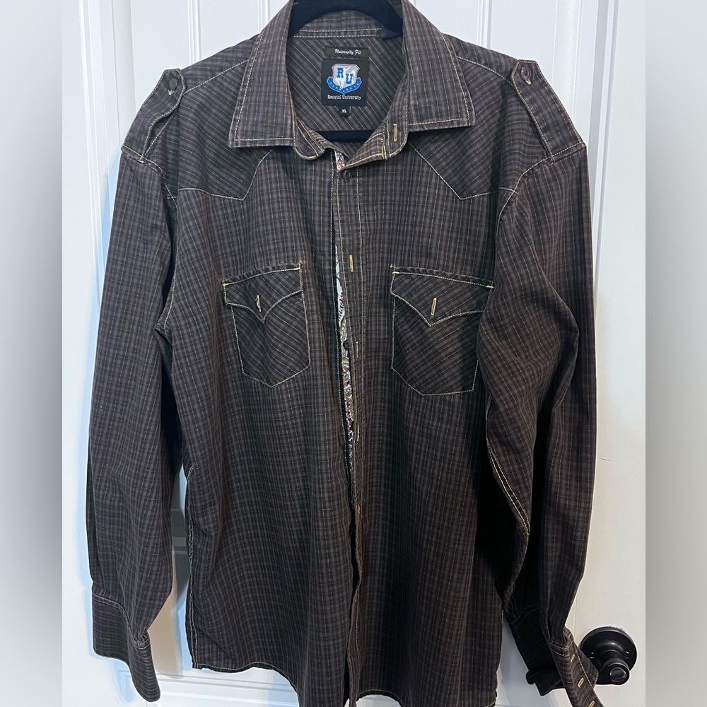 #3463. Resistol University Men's Long Sleeve Brown Western Button Shirt. Size XL